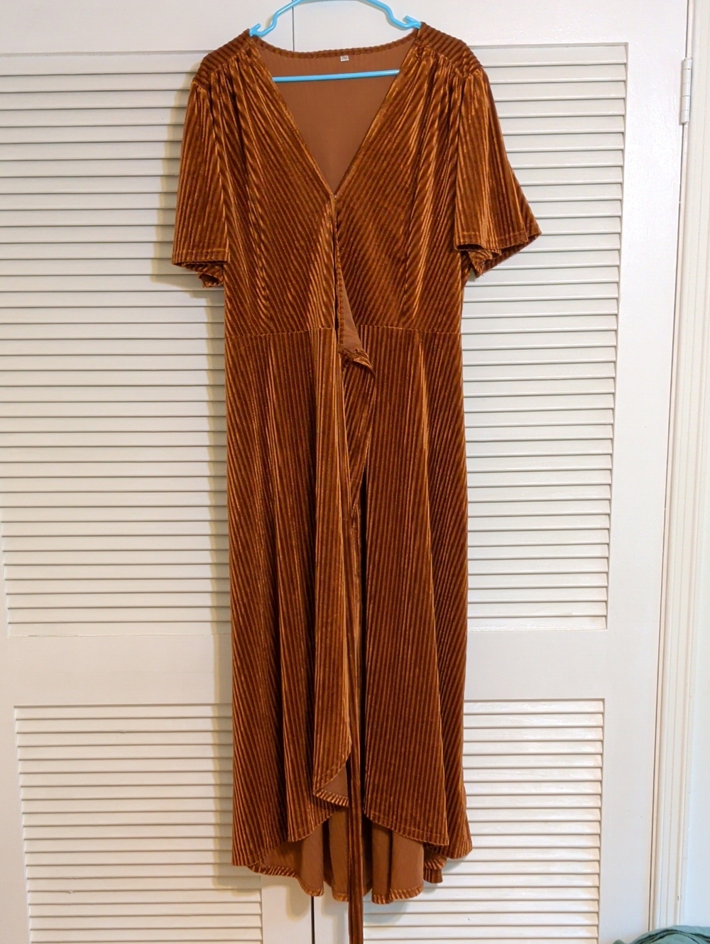 Rust Velvet High-Low V-Neck Dress by